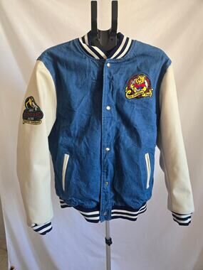 Winnie the Pooh Varsity Jacket Blue & Cream | Women’s Small | Cartoon Patch